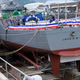 The USS John S. McCain undergoing repairs in dry dock at Yokosuka Naval Base in July, 2018.